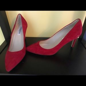 Red suede L.K. Bennett pumps. Never worn.